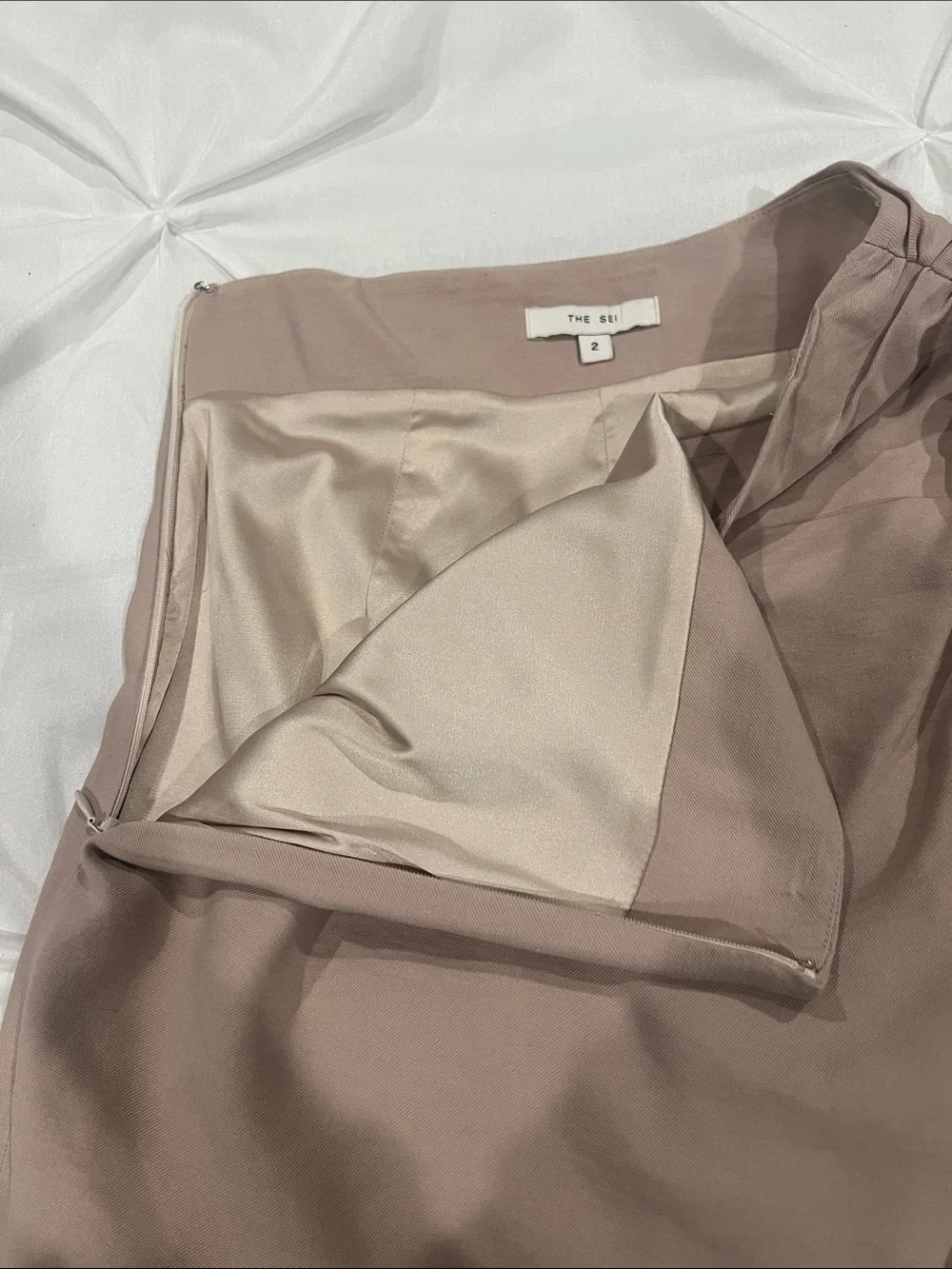 THE SEI Womens Ruched Side Mini Skirt — Beige SIZE 2